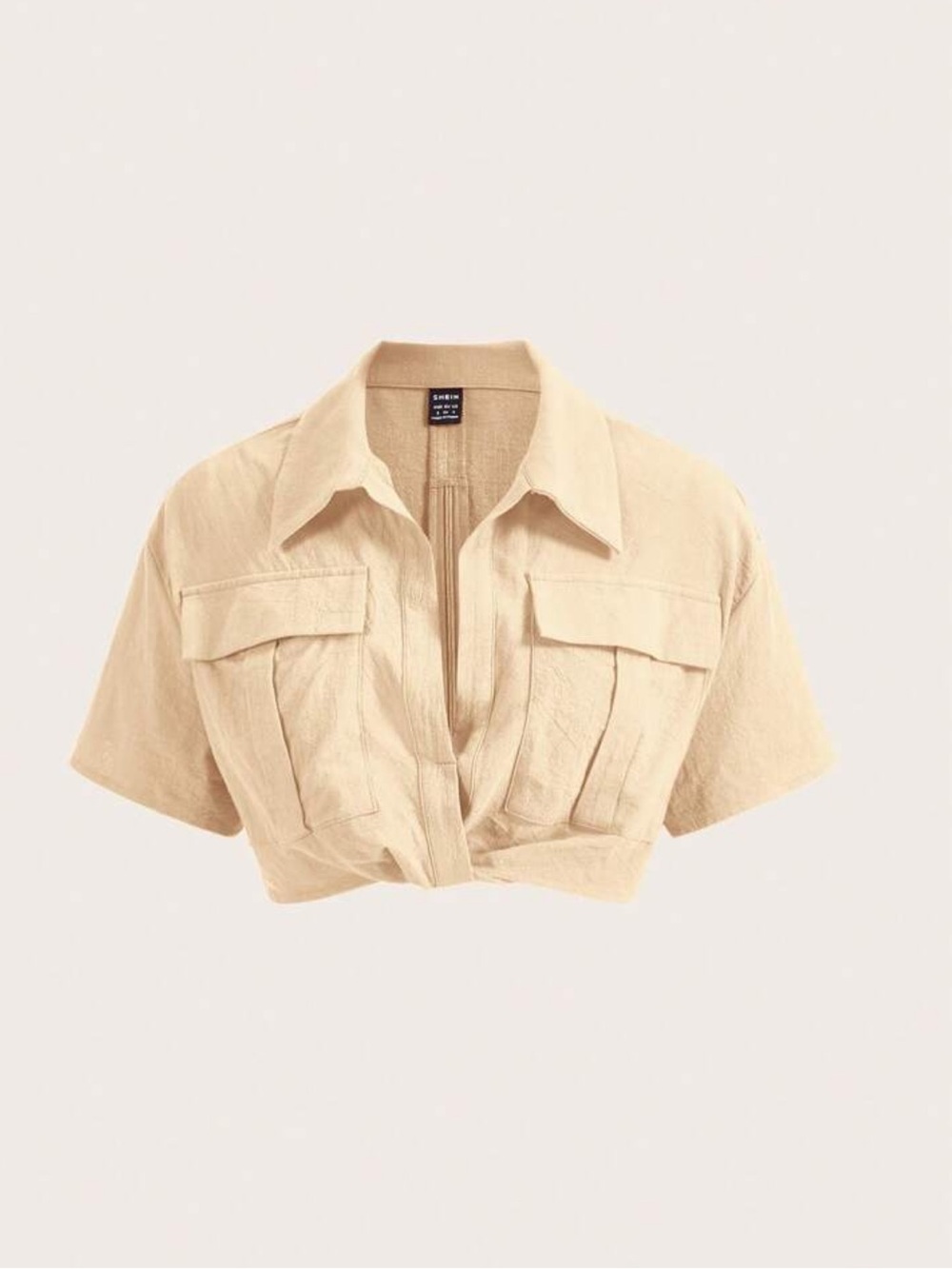 Cropped Tan Button-Front Utility Shirt